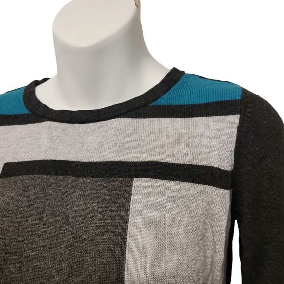 2/$20 Y2K Laura Petites Blue & Grey Sweater Size: Small Petite - Picture 3 of 6